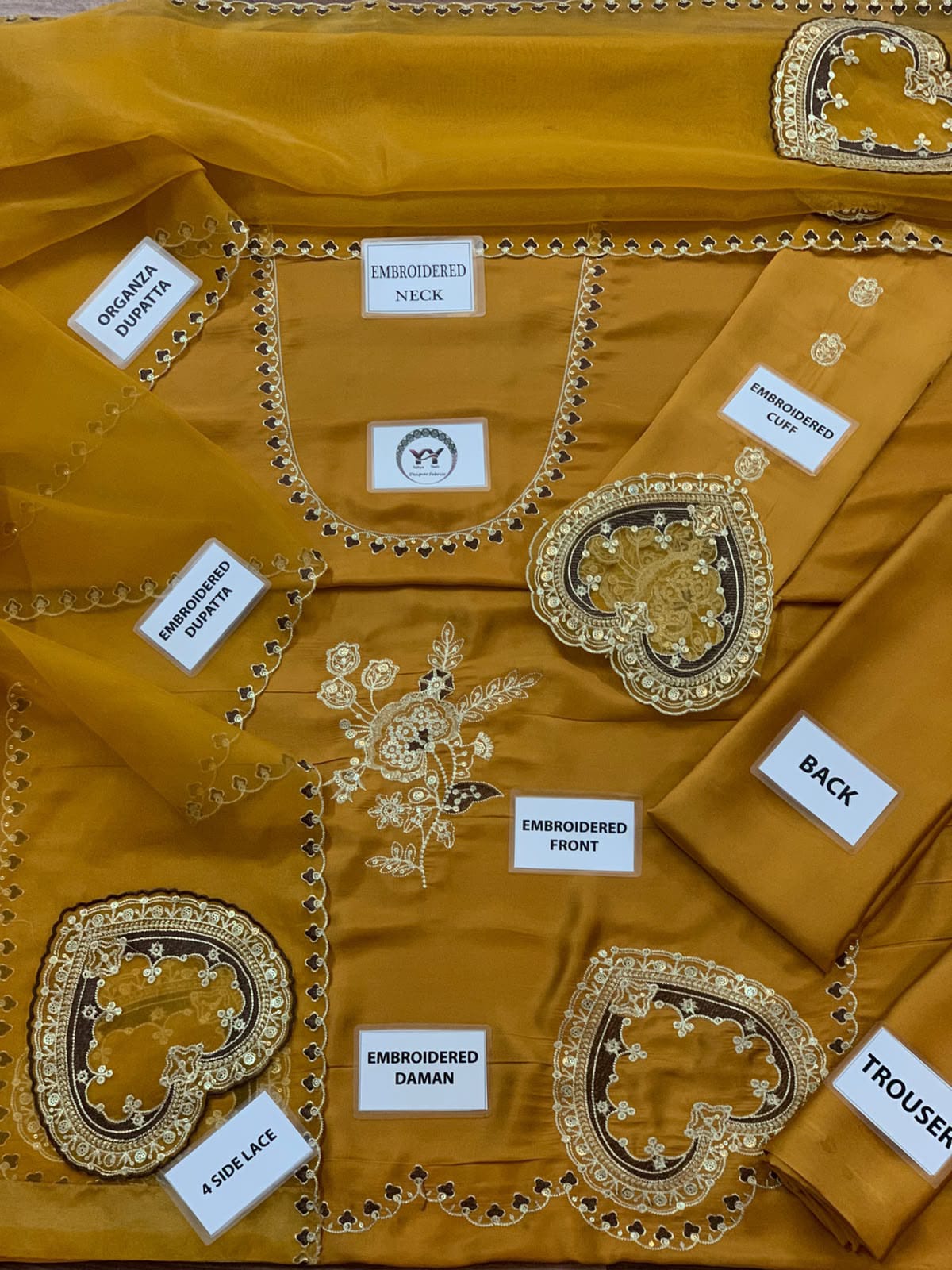 Mustard Sequin Silk - 3-Piece Unstitched Suit; original photograph 5, supplied unstitched.
