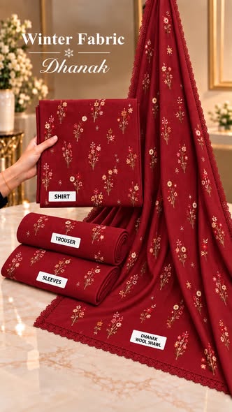 Burgundy Aneela 8101: actual shirt, trouser and embroidered shawl fabric