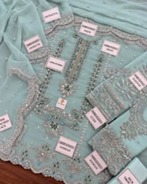 Powder Blue Alizeh: actual fabric and supplied embroidery pieces