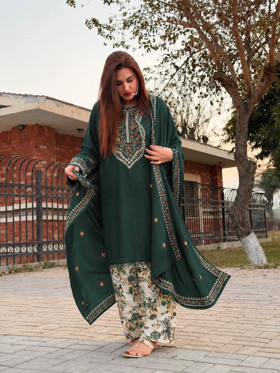 Embroidered Neckline Dhanak — 3-Piece Unstitched Suit; supplied design and embroidery detail 5.