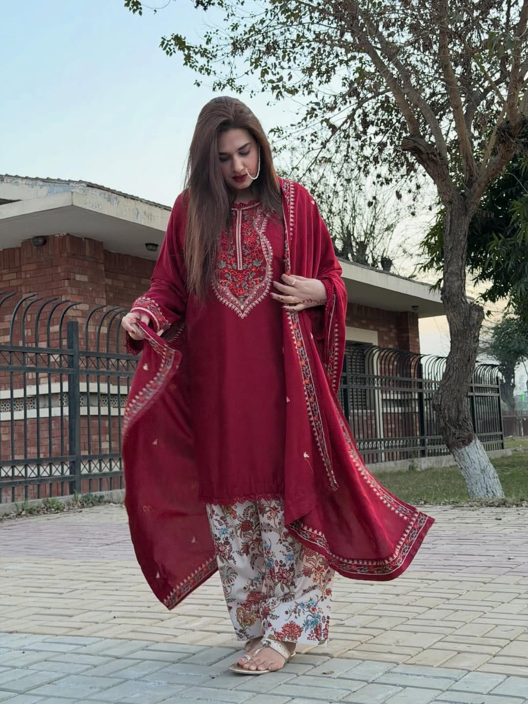 Embroidered Neckline Dhanak — 3-Piece Unstitched Suit; supplied design and embroidery detail 6.