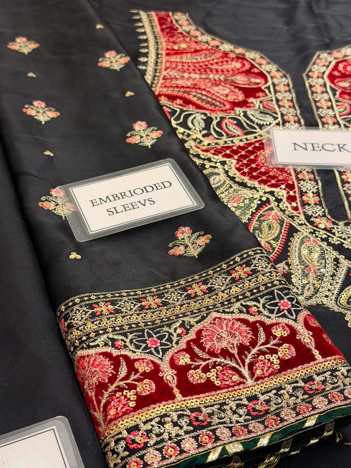 E1098 Kaftan-Style Silk — 3-Piece Unstitched Suit; supplied design and embroidery detail 4.