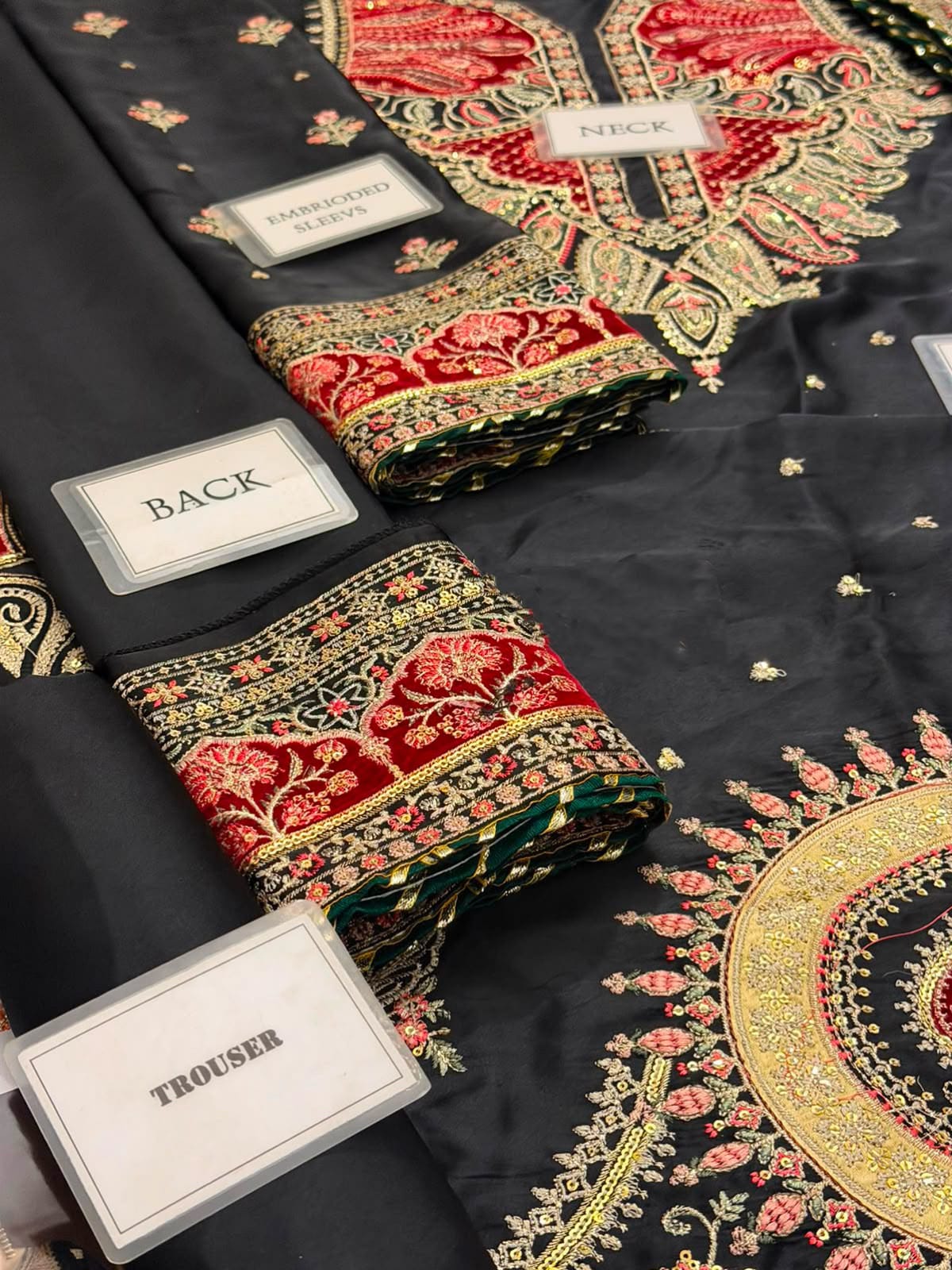 E1098 Kaftan-Style Silk — 3-Piece Unstitched Suit; supplied design and embroidery detail 5.
