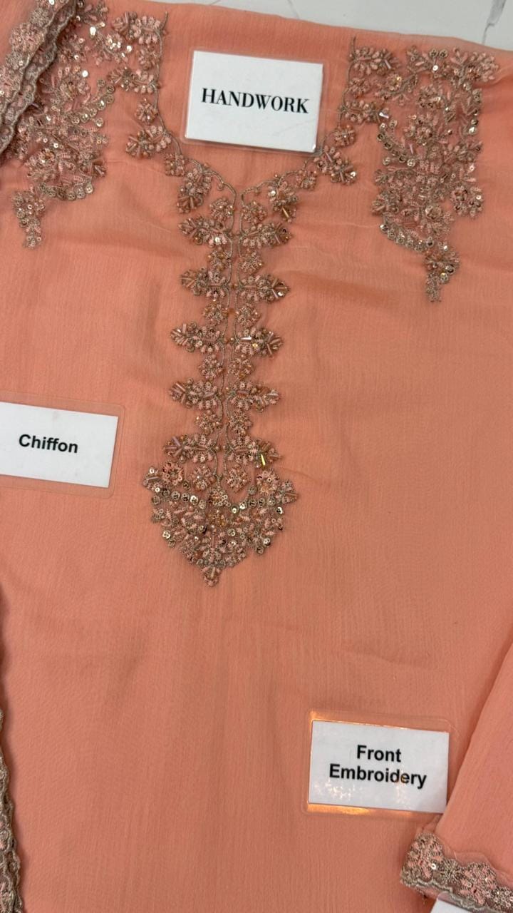 UE-479 Embellished Chiffon — 3-Piece Unstitched Suit; supplied design and embroidery detail 1.