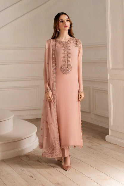 UE-479 Embellished Chiffon — 3-Piece Unstitched Suit; model styling view 2.