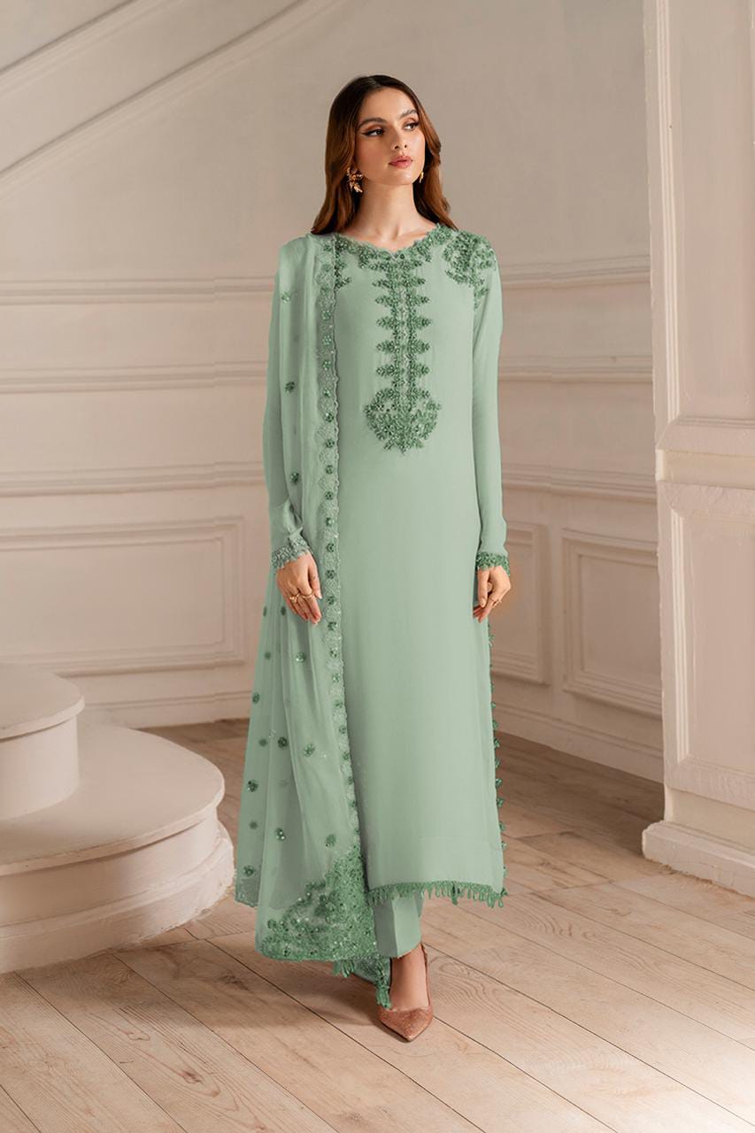 UE-479 Embellished Chiffon — 3-Piece Unstitched Suit; supplied design and embroidery detail 11.
