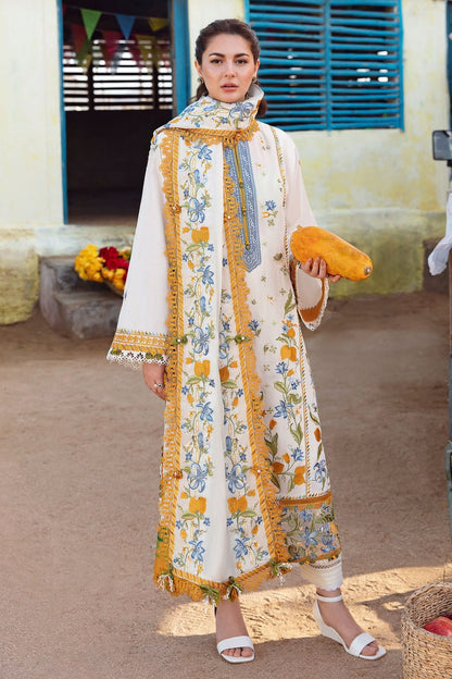 Ivory Botanical Dhanak — 3-Piece Unstitched Suit; model styling view 4.