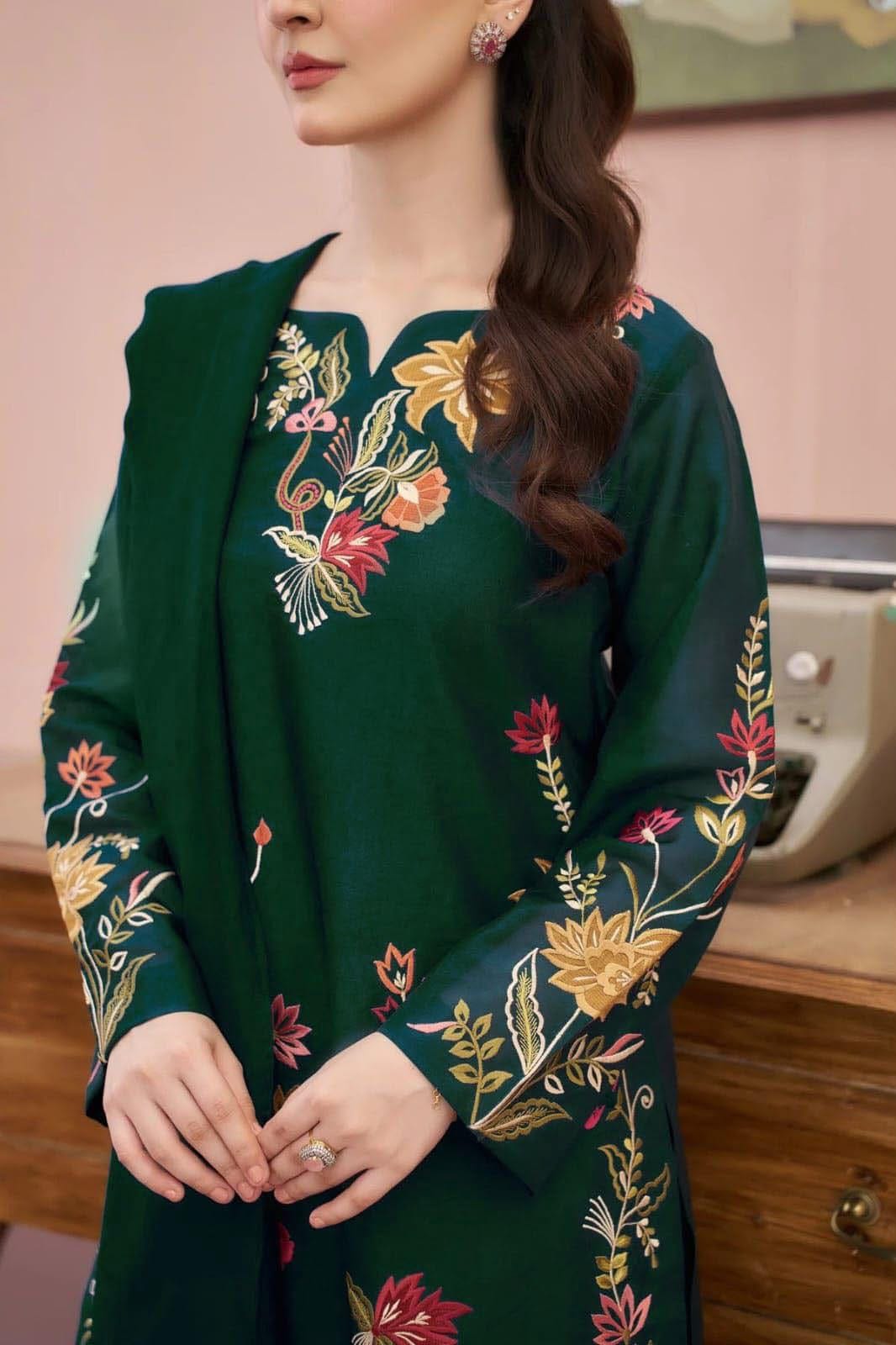 6175 Emerald Dhanak — 2-Piece Unstitched Suit; supplied design and embroidery detail 2.