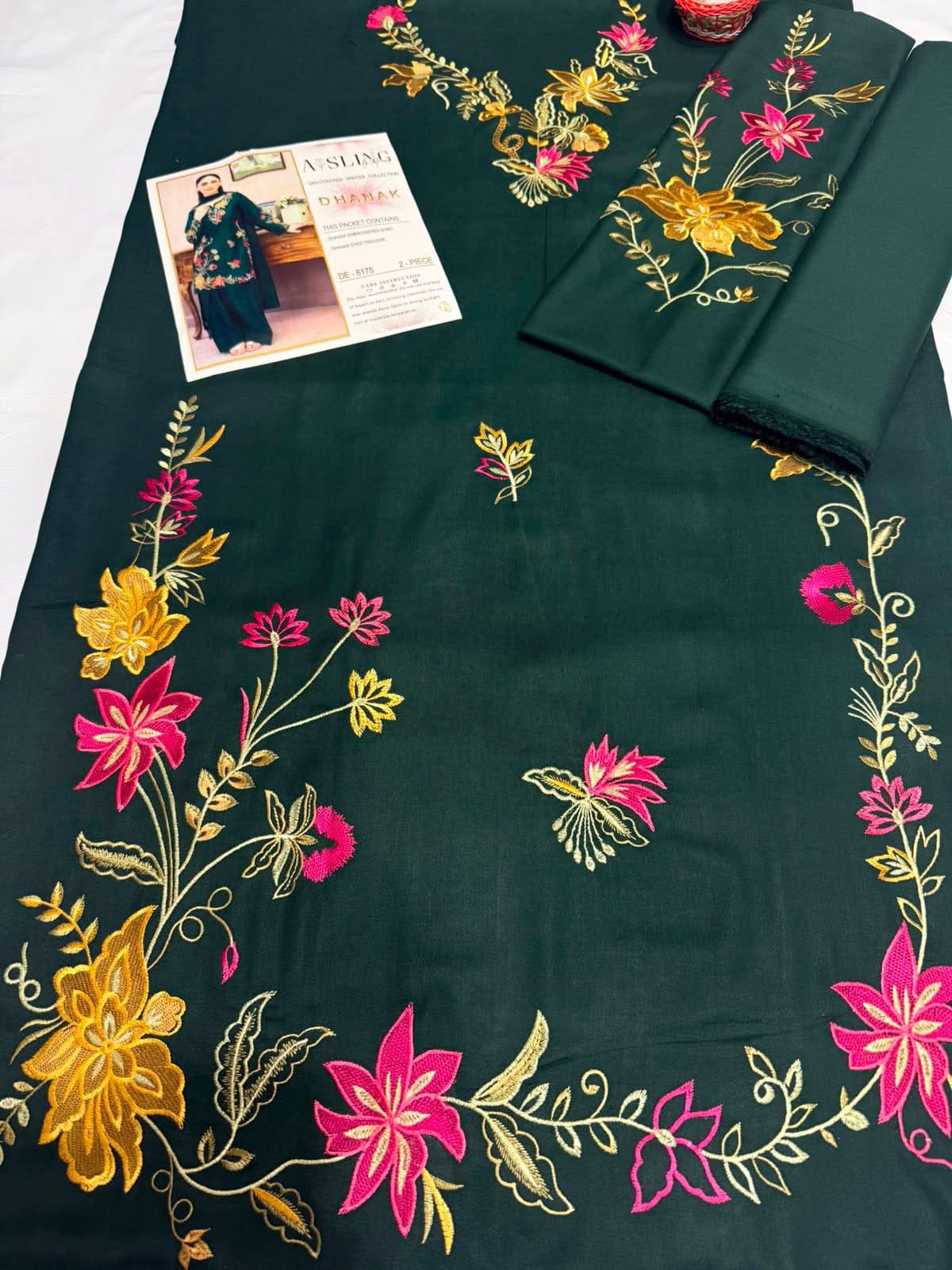 6175 Emerald Dhanak — 2-Piece Unstitched Suit; supplied design and embroidery detail 5.