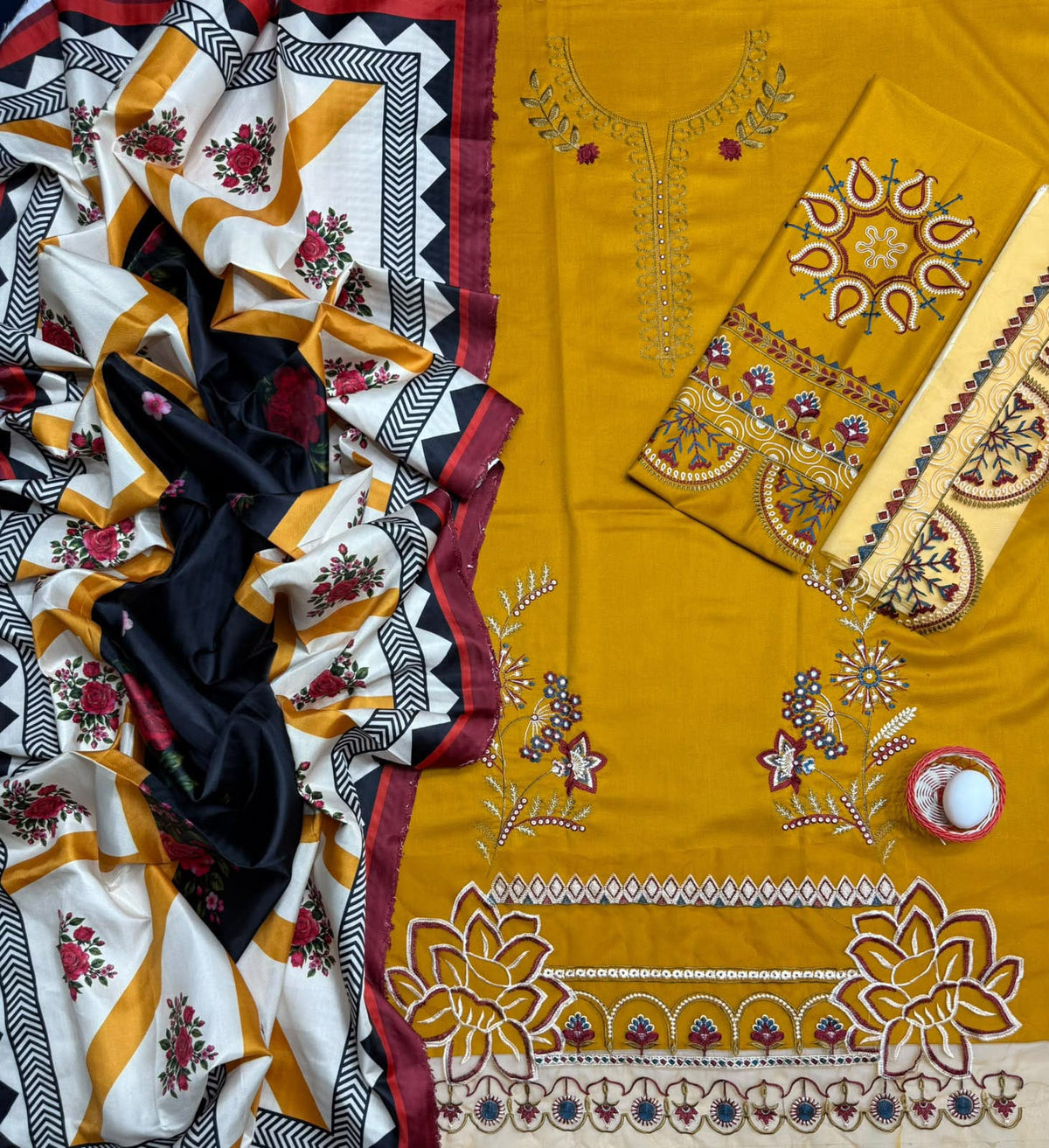 6534 Mustard Dhanak - 3-Piece Unstitched Suit; original photograph 4, supplied unstitched.