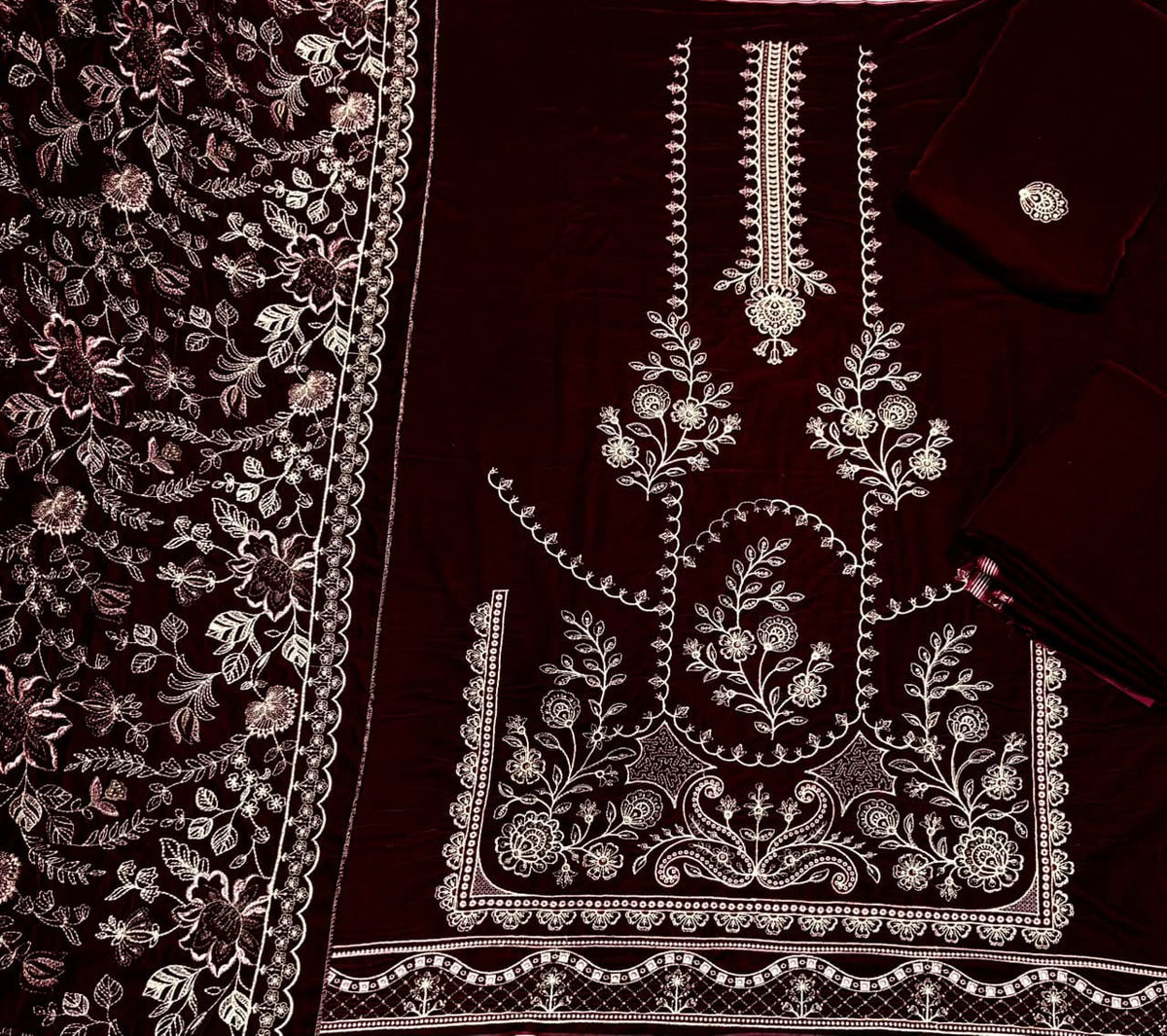 Ornate Embroidered Velvet - 3-Piece Unstitched Suit; original photograph 8, supplied unstitched.