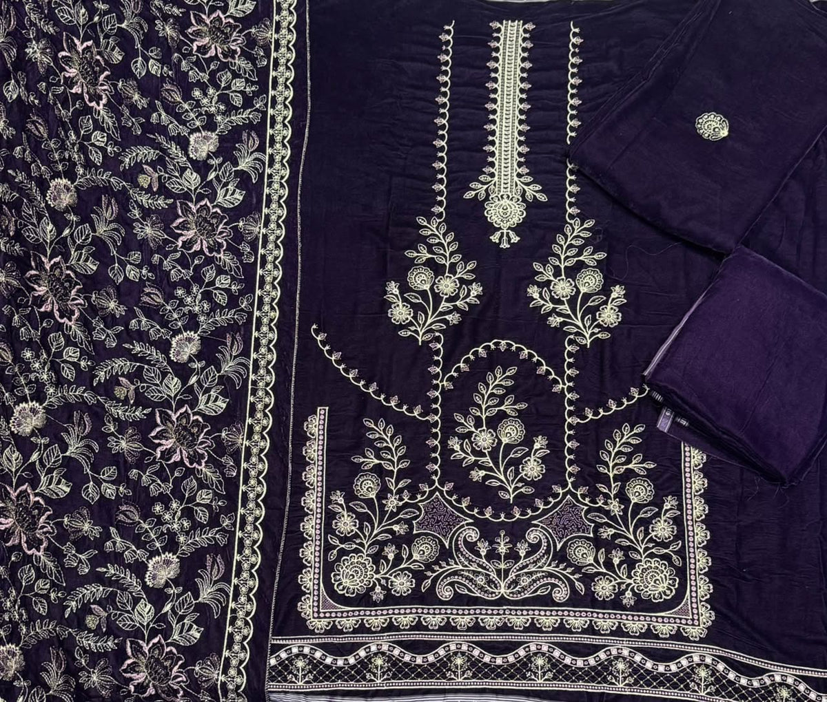 Ornate Embroidered Velvet - 3-Piece Unstitched Suit; original photograph 10, supplied unstitched.