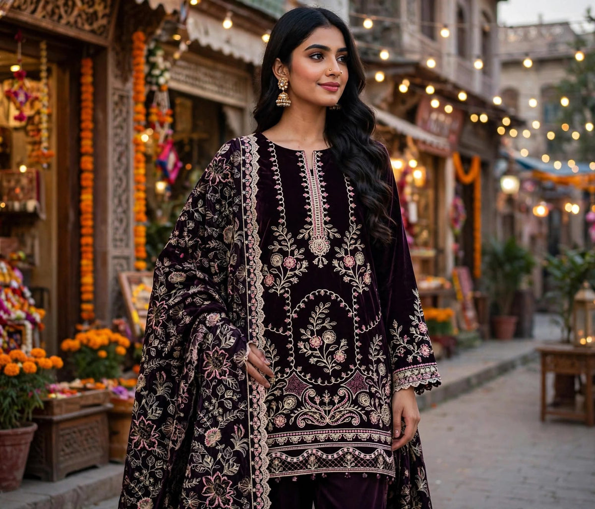 Ornate Embroidered Velvet - 3-Piece Unstitched Suit; original photograph 11, supplied unstitched.