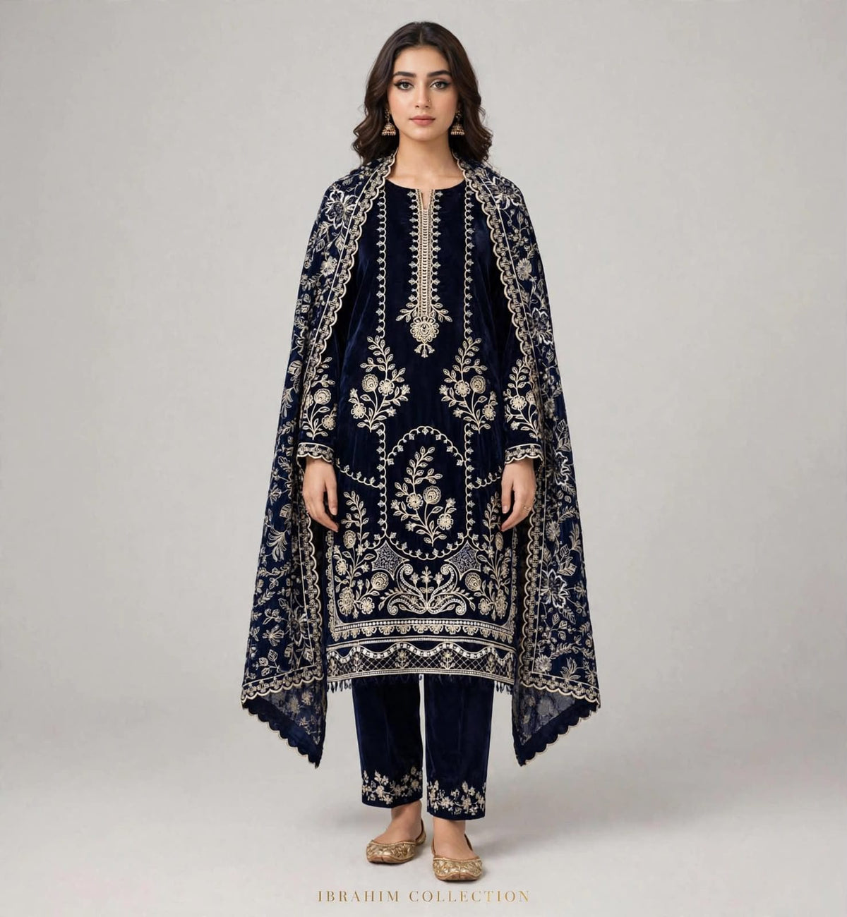 Ornate Embroidered Velvet - 3-Piece Unstitched Suit; original photograph 16, supplied unstitched.