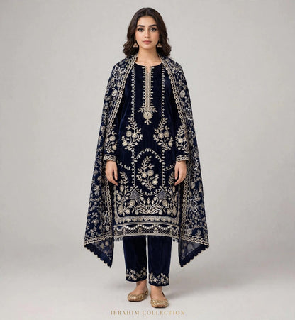 Ornate Embroidered Velvet - 3-Piece Unstitched Suit; original photograph 16, supplied unstitched.