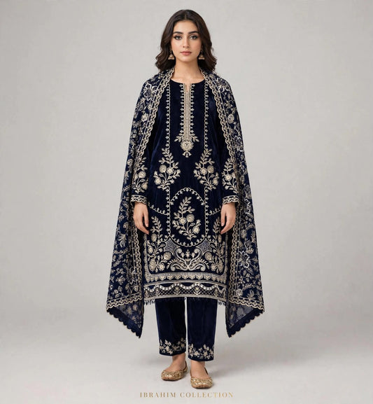 Ornate Embroidered Velvet - 3-Piece Unstitched Suit; original photograph 16, supplied unstitched.