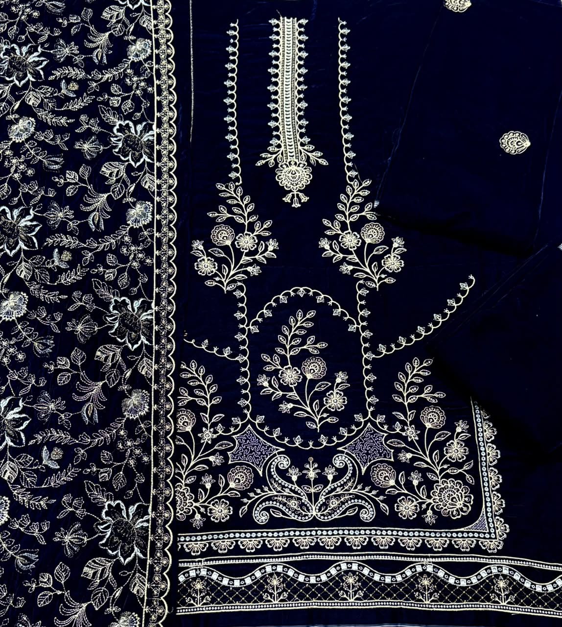 Ornate Embroidered Velvet - 3-Piece Unstitched Suit; original photograph 18, supplied unstitched.