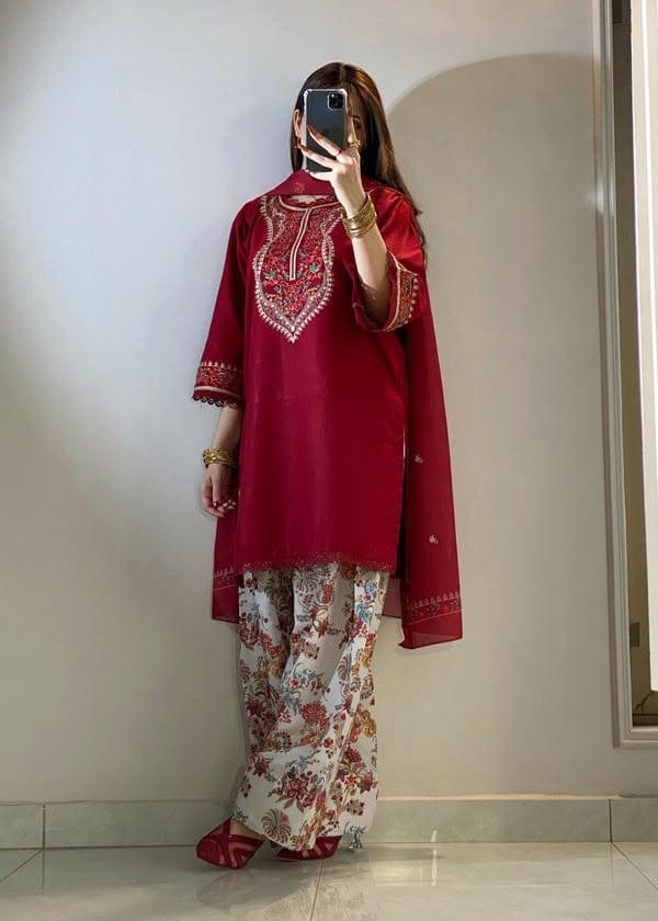 Embroidered Neckline Dhanak - 2-Piece Unstitched Suit; original photograph 1, supplied unstitched.