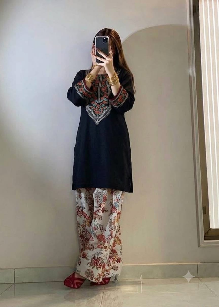 Embroidered Neckline Dhanak - 2-Piece Unstitched Suit; original photograph 2, supplied unstitched.