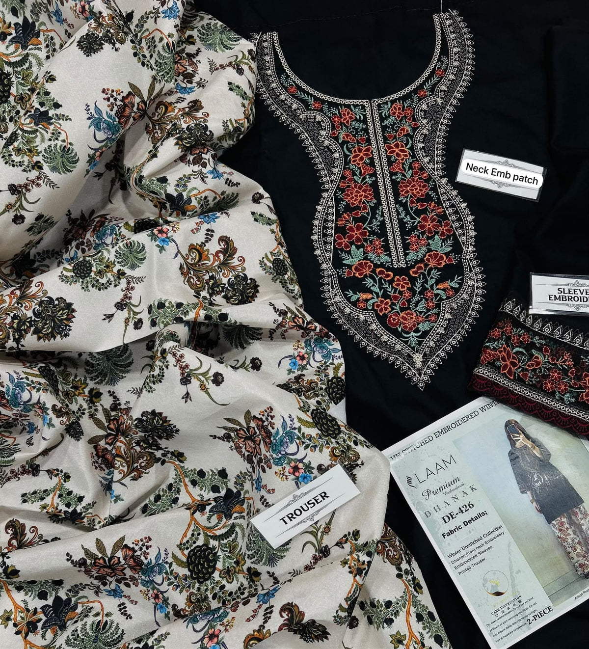 Embroidered Neckline Dhanak - 2-Piece Unstitched Suit; original photograph 3, supplied unstitched.