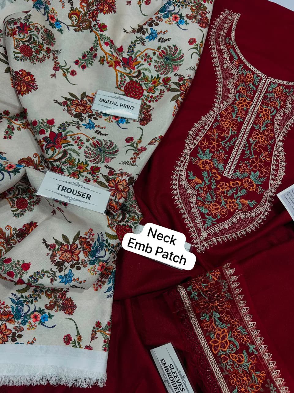 Embroidered Neckline Dhanak - 2-Piece Unstitched Suit; original photograph 4, supplied unstitched.