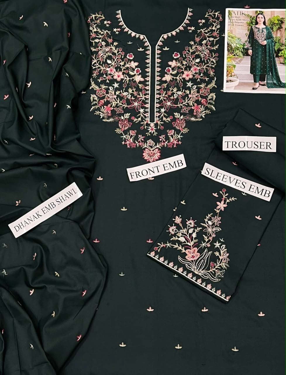 VOL-108 Floral Dhanak - 3-Piece Unstitched Suit; original photograph 1, supplied unstitched.