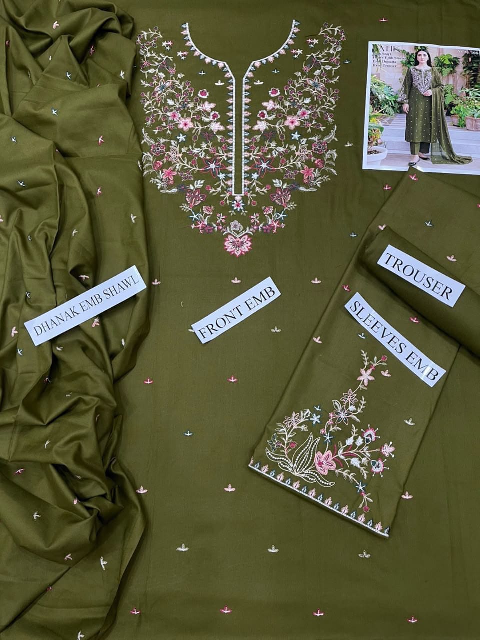 VOL-108 Floral Dhanak - 3-Piece Unstitched Suit; original photograph 3, supplied unstitched.