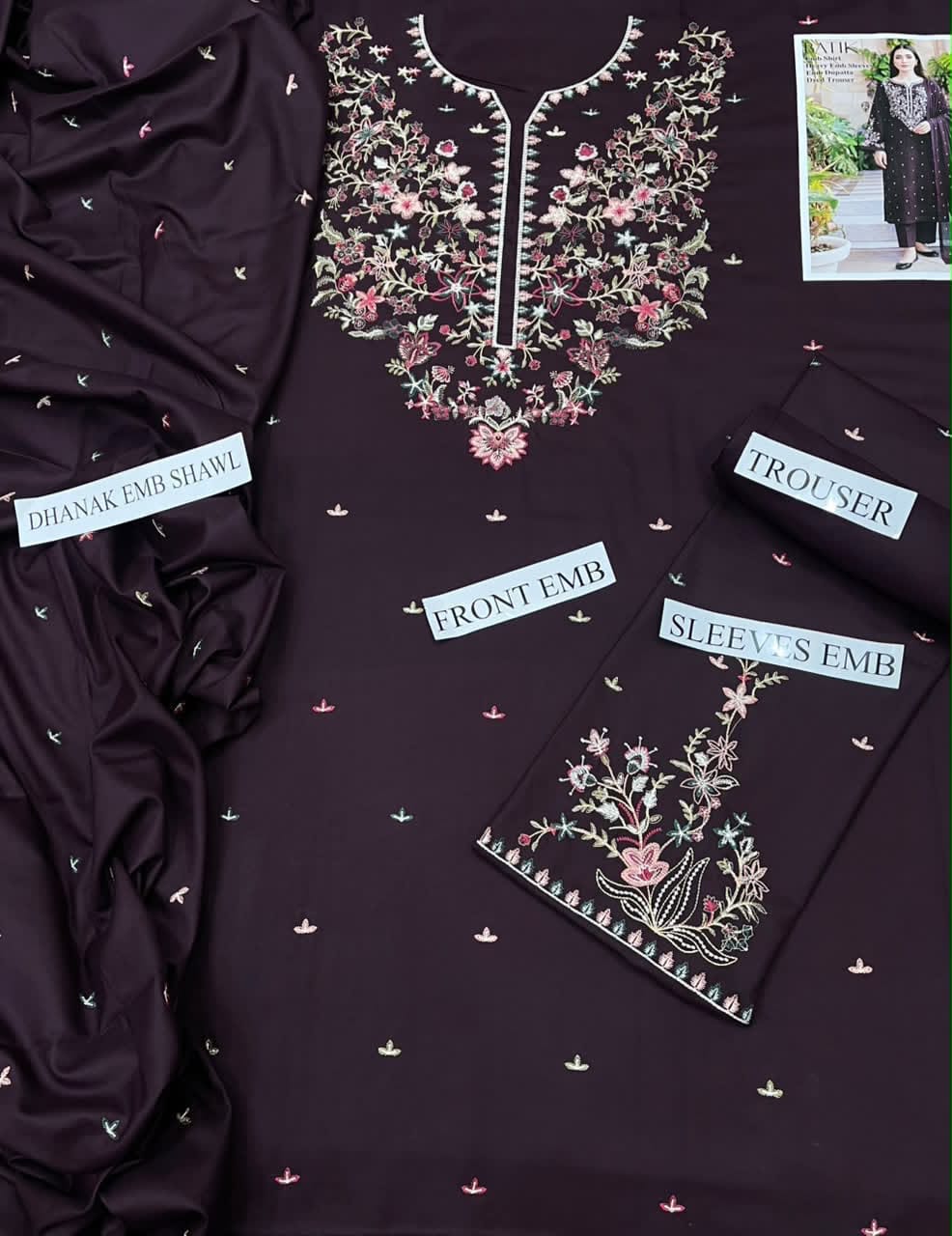 VOL-108 Floral Dhanak - 3-Piece Unstitched Suit; original photograph 6, supplied unstitched.
