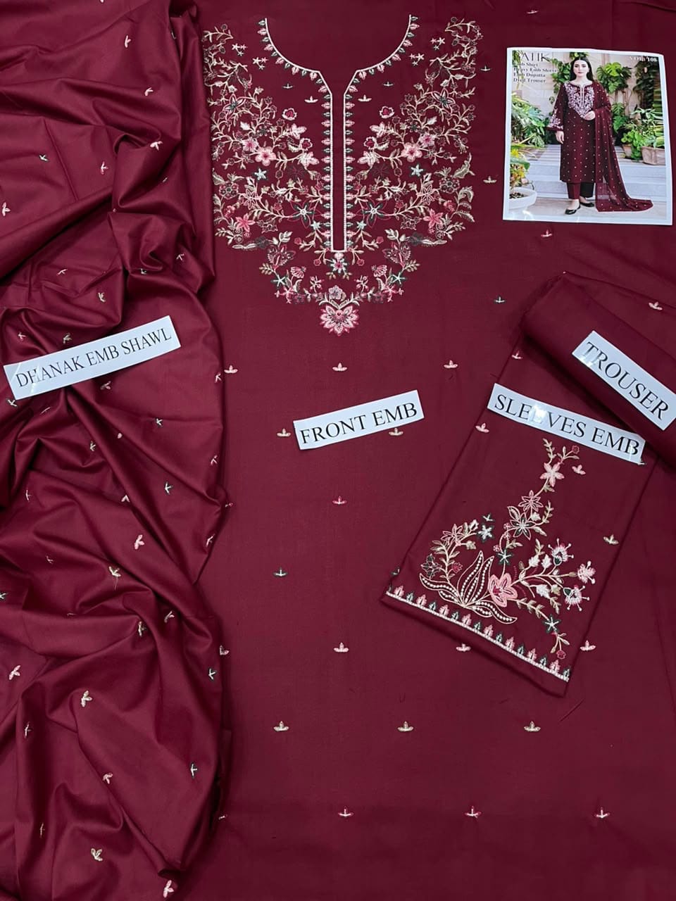 VOL-108 Floral Dhanak - 3-Piece Unstitched Suit; original photograph 7, supplied unstitched.
