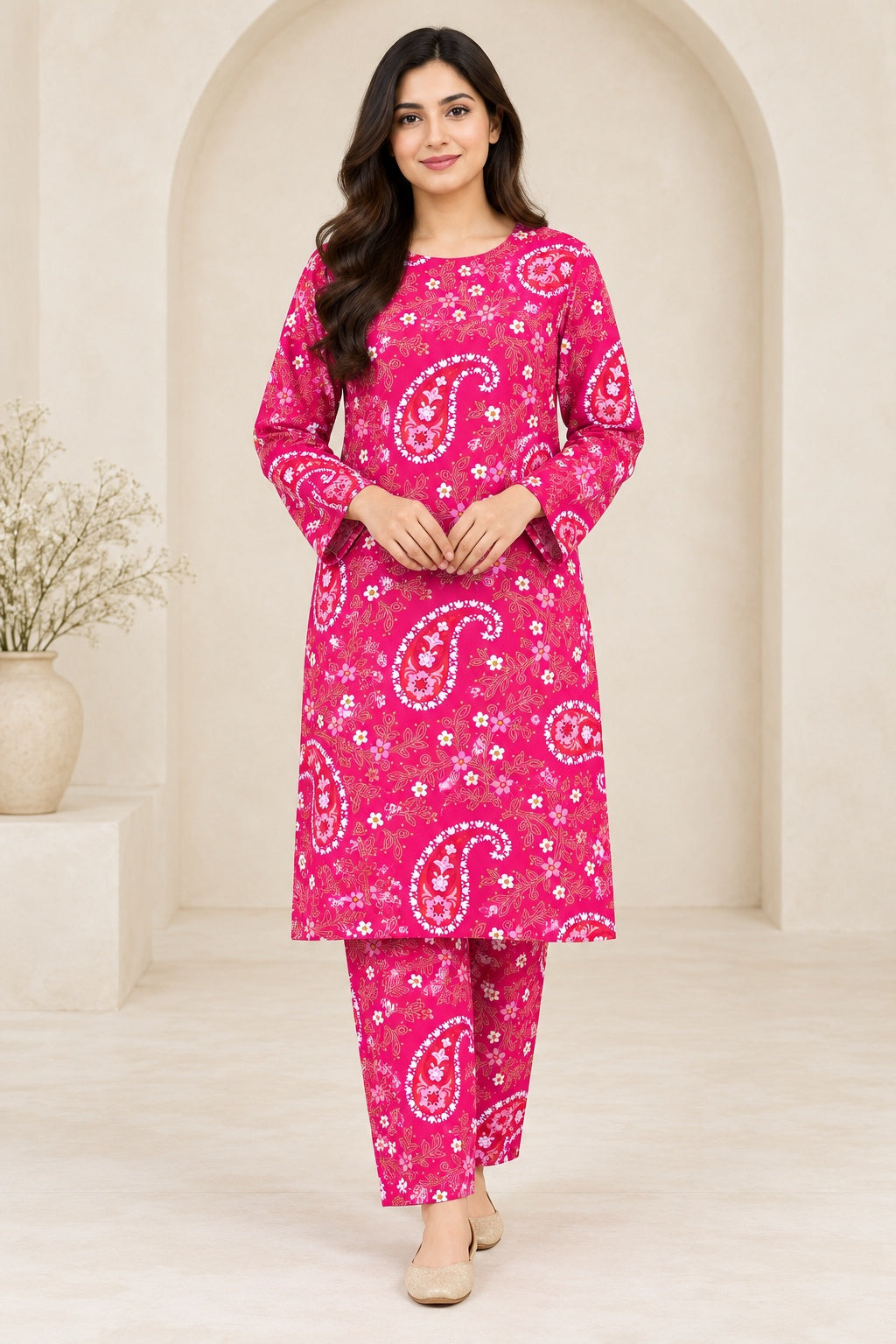All-Over Printed Khaddar - 2-Piece Unstitched Suit; front view showing the supplied design as a tailoring presentation.