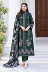 Forest Green Dhanak - 3-Piece Unstitched Suit; front view showing the supplied design as a tailoring presentation.