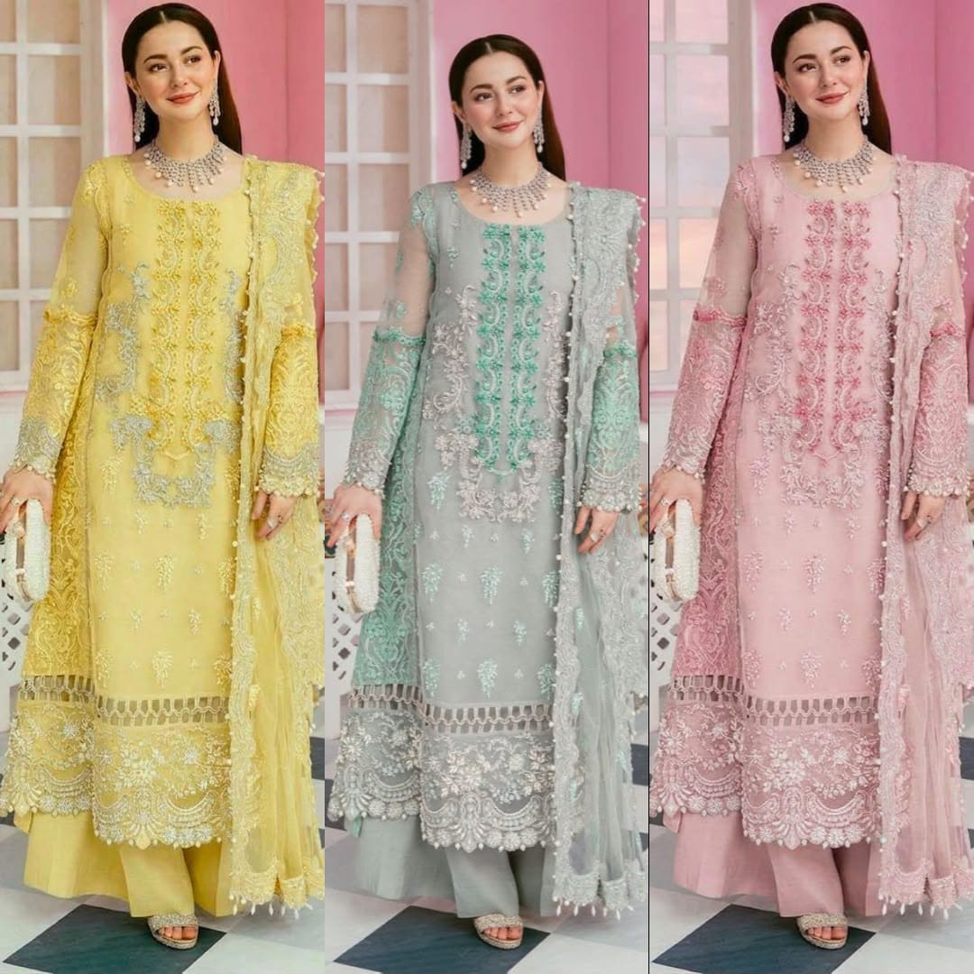 Pastel Embroidered Organza - 3-Piece Unstitched Suit; original photograph 1, supplied unstitched.