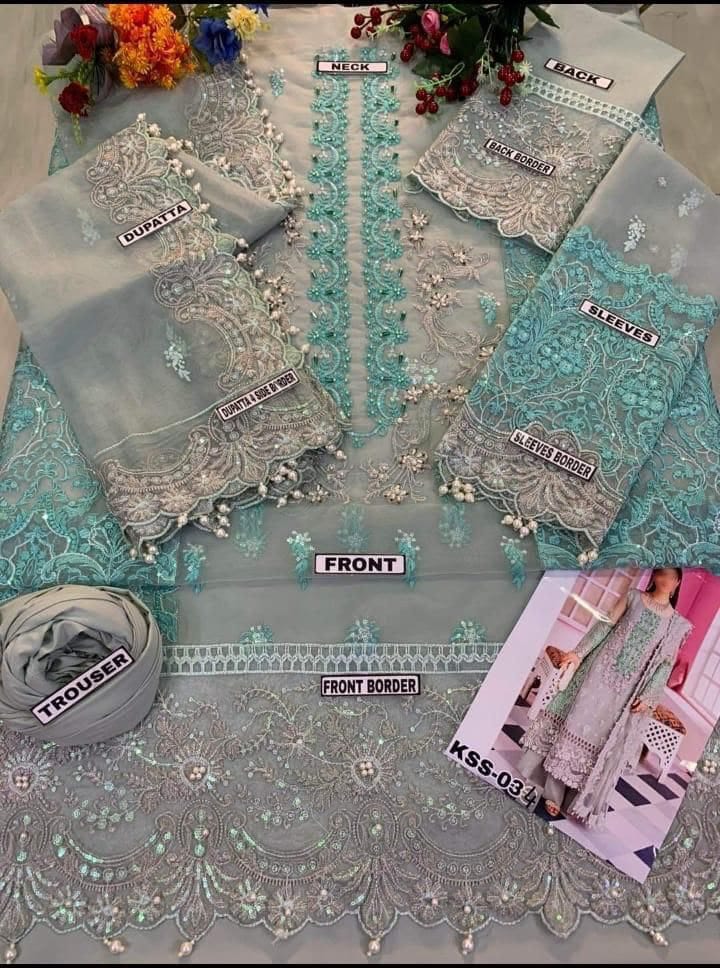 Pastel Embroidered Organza - 3-Piece Unstitched Suit; original photograph 3, supplied unstitched.