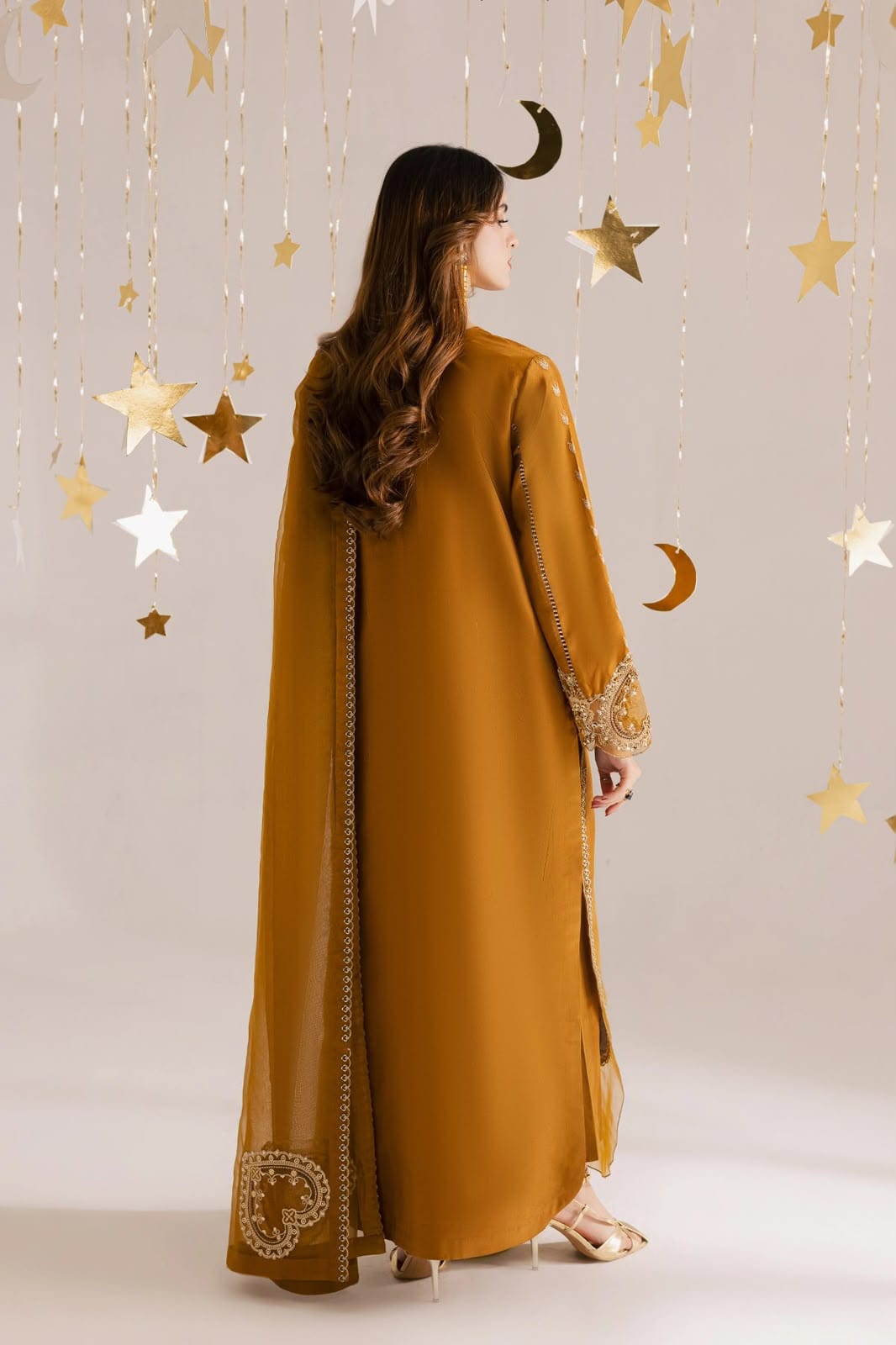 Mustard Sequin Silk - 3-Piece Unstitched Suit; original photograph 1, supplied unstitched.
