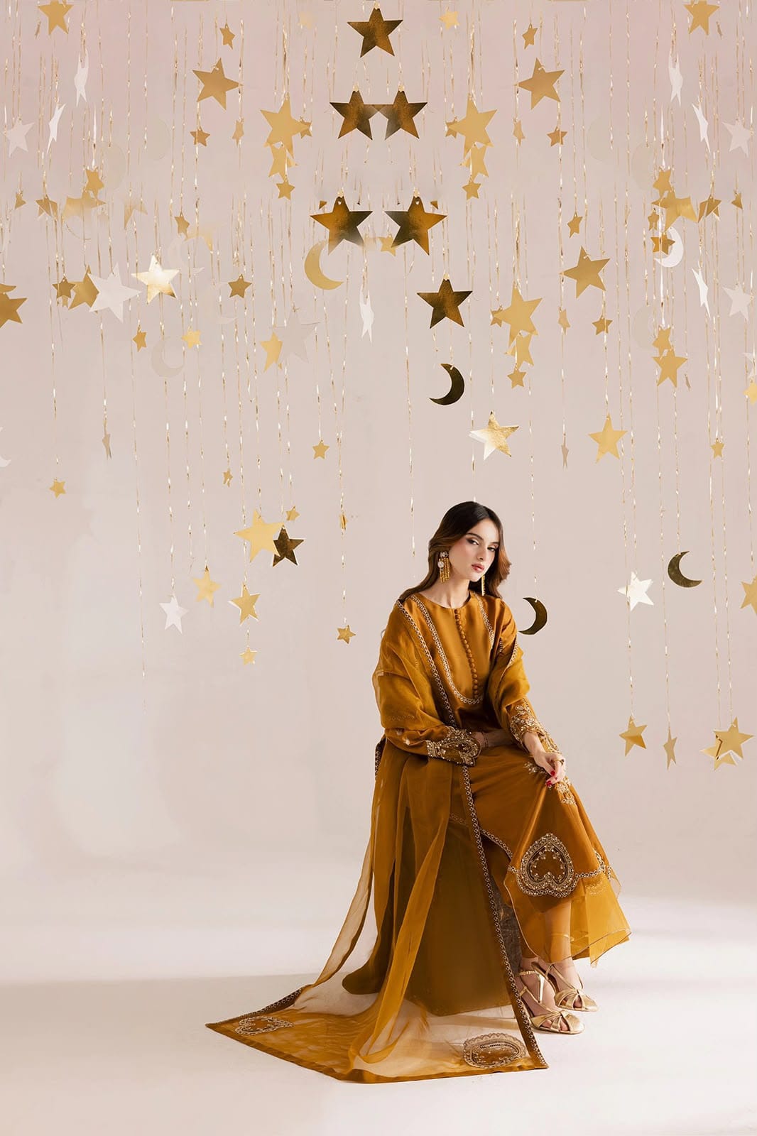 Mustard Sequin Silk - 3-Piece Unstitched Suit; original photograph 2, supplied unstitched.