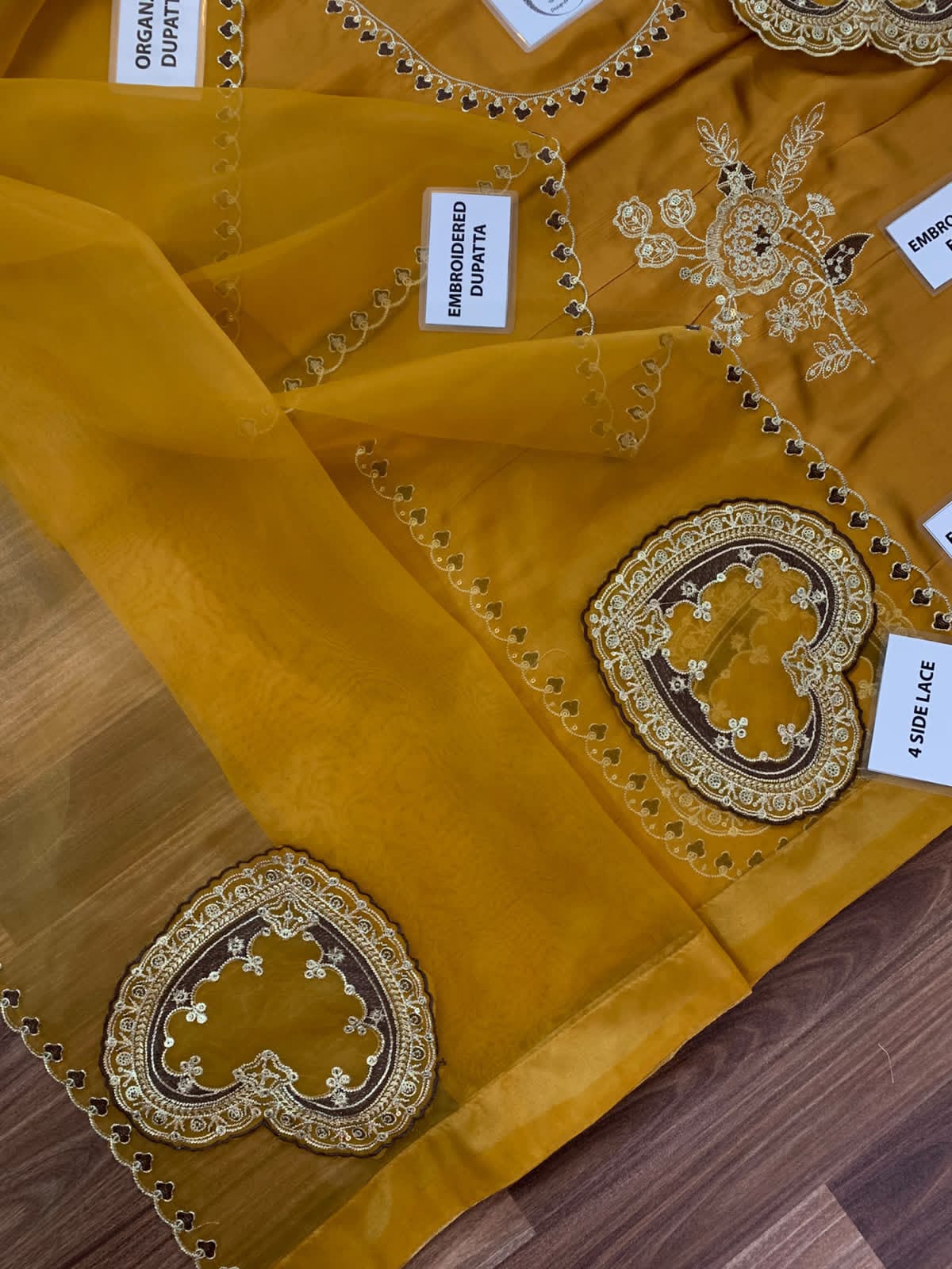 Mustard Sequin Silk - 3-Piece Unstitched Suit; original photograph 3, supplied unstitched.