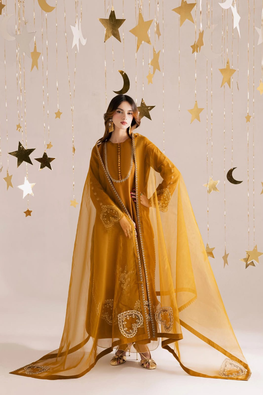 Mustard Sequin Silk - 3-Piece Unstitched Suit; original photograph 4, supplied unstitched.