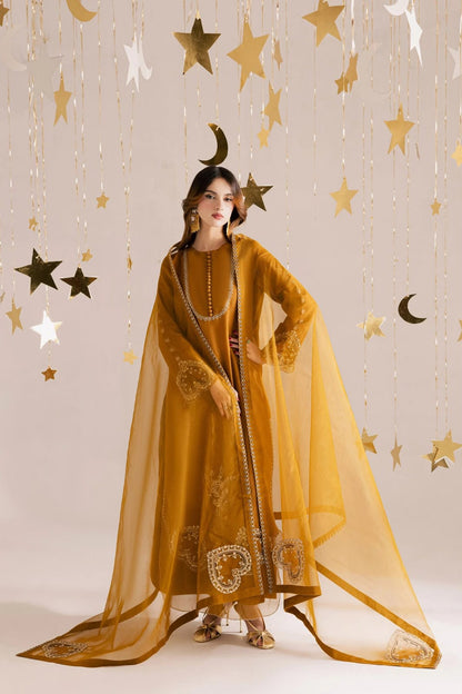 Mustard Sequin Silk - 3-Piece Unstitched Suit; original photograph 4, supplied unstitched.