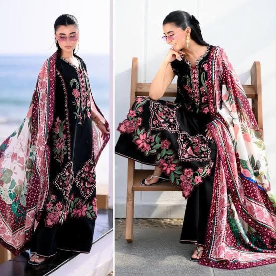 Floral Wool Shawl Dhanak - 3-Piece Unstitched Collection; original photograph 1, supplied unstitched.