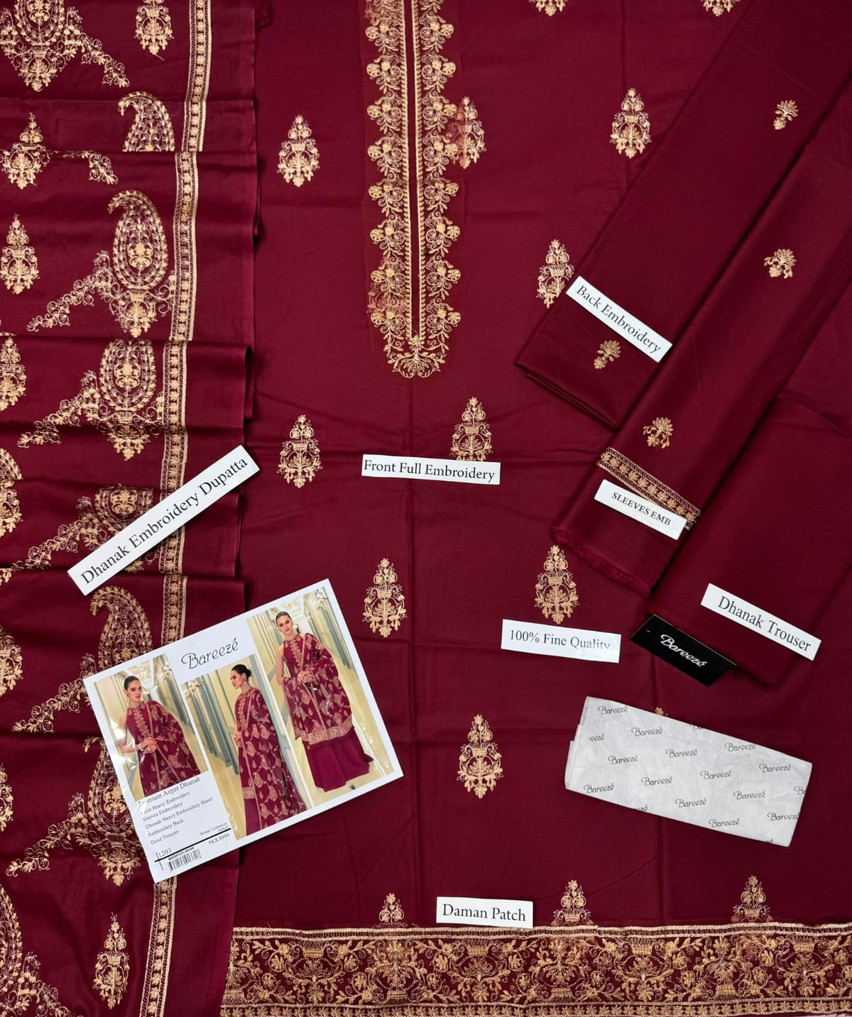 Motif Embroidered Dhanak - 3-Piece Unstitched Suit; original photograph 2, supplied unstitched.