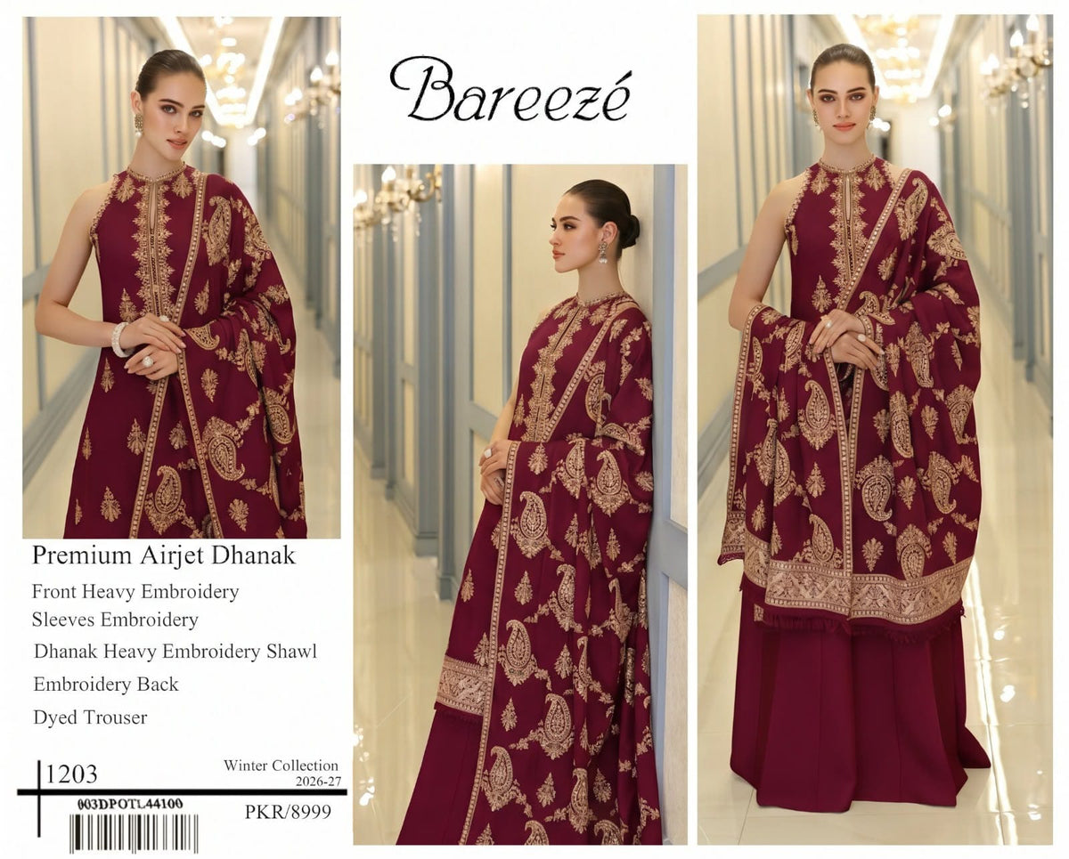 Motif Embroidered Dhanak - 3-Piece Unstitched Suit; original photograph 4, supplied unstitched.