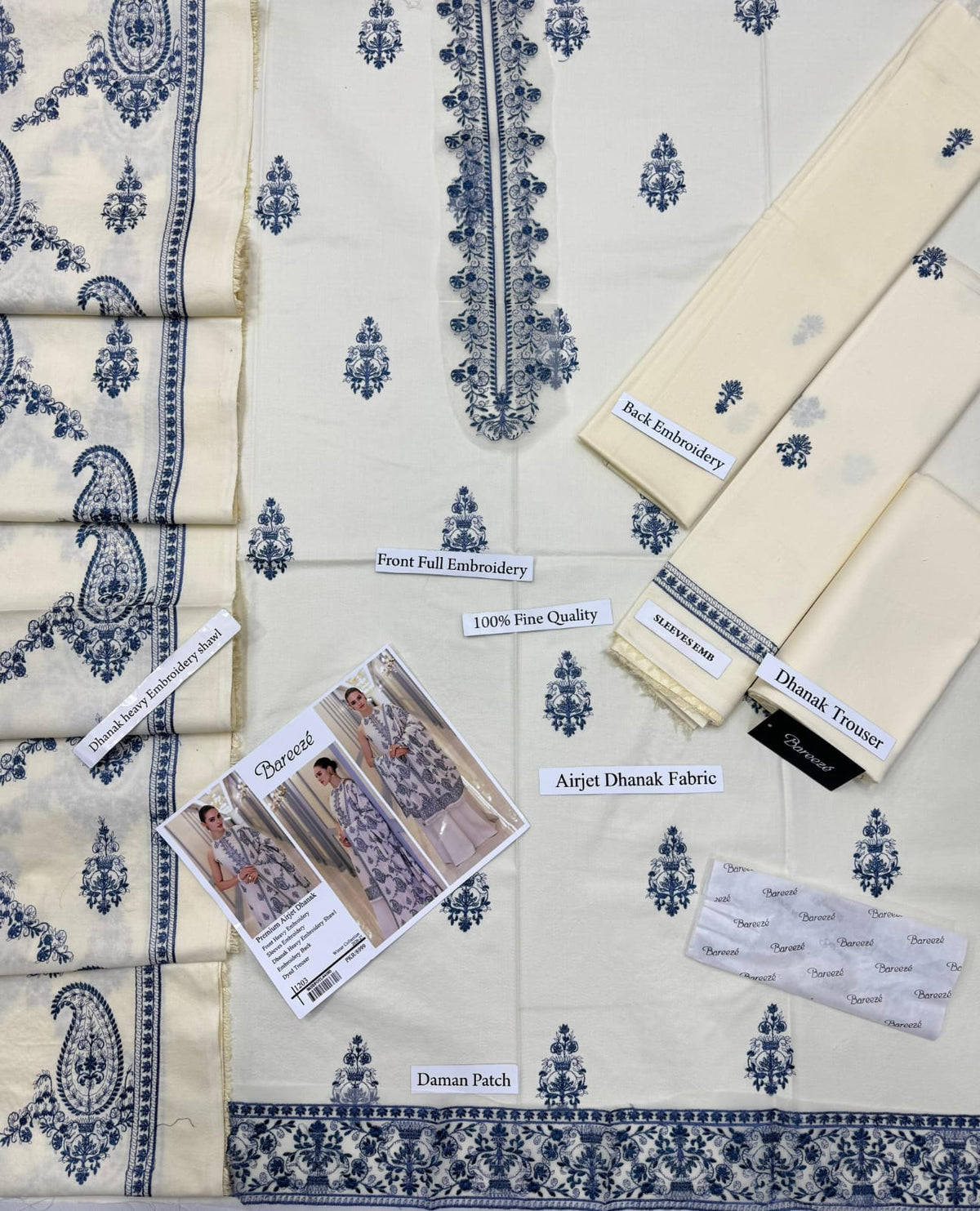 Motif Embroidered Dhanak - 3-Piece Unstitched Suit; original photograph 6, supplied unstitched.