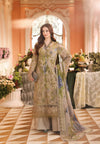 Olive Floral Chiffon - 3-Piece Unstitched Suit; front model photograph.