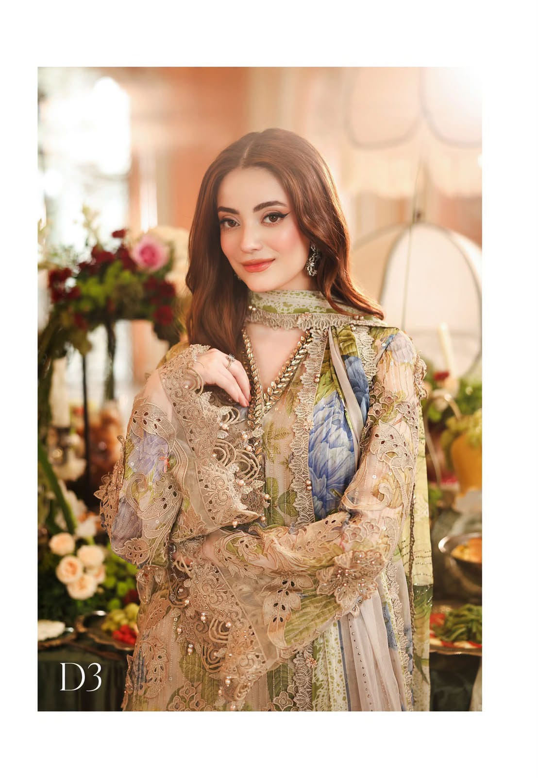 Olive Floral Chiffon - 3-Piece Unstitched Suit; original photograph 2, supplied unstitched.