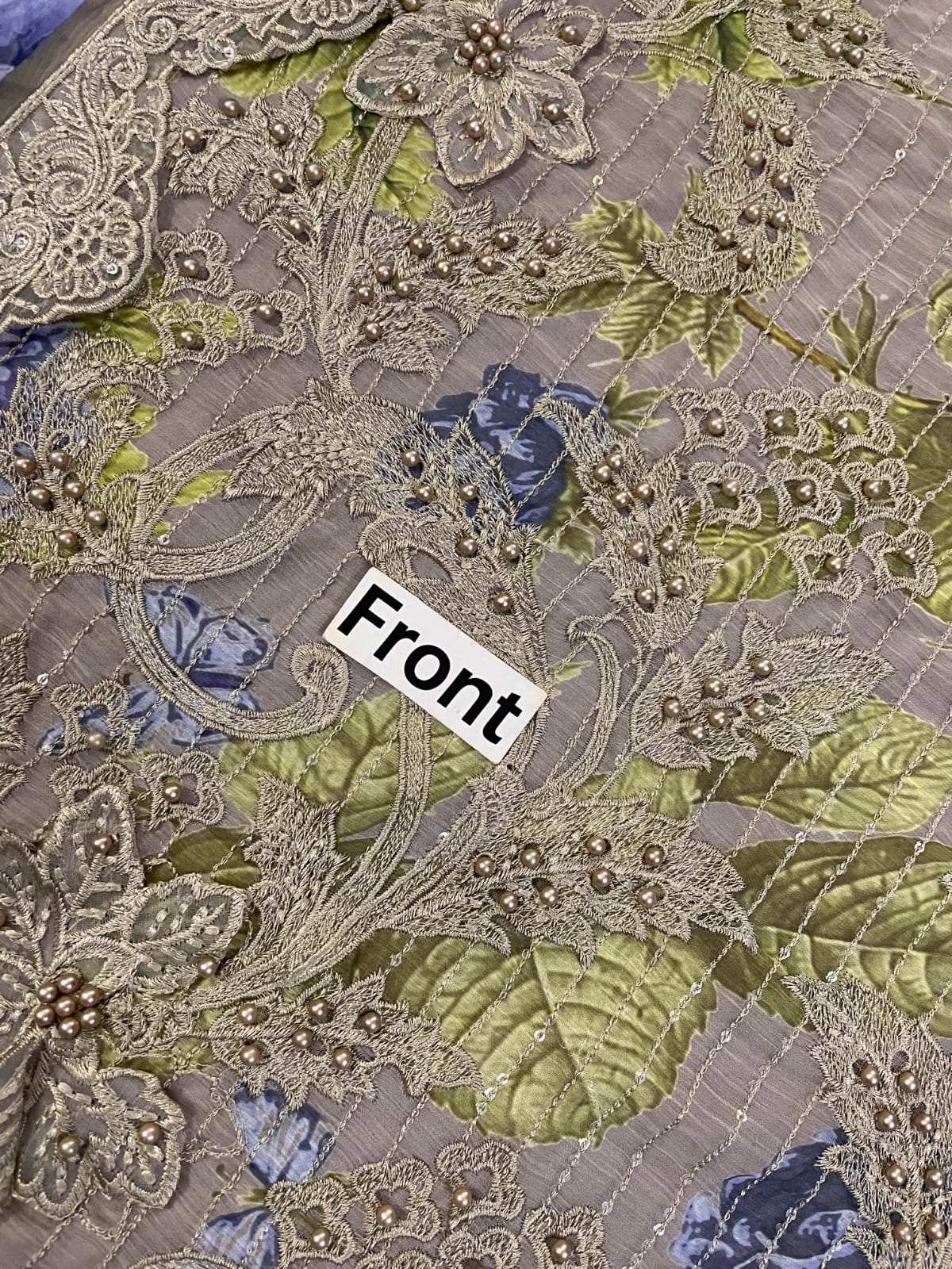 Olive Floral Chiffon - 3-Piece Unstitched Suit; original photograph 3, supplied unstitched.