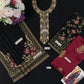 Black Chiffon & Burgundy Silk - 3-Piece Unstitched Suit; original photograph 4, supplied unstitched.