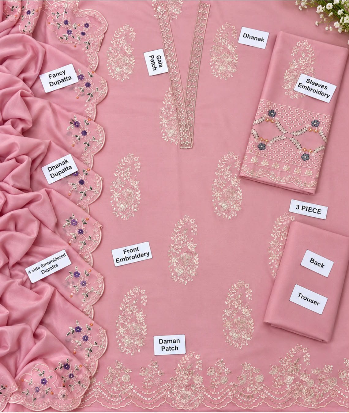 Blush Pink Cutwork Dhanak - 3-Piece Unstitched Suit — original fabric or styling detail 2.