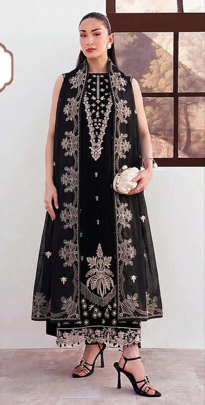 Contrast Embroidered Dhanak with Printed Wool Shawl - 3-Piece Unstitched Suit — original model view 3.