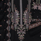 1008 Black Floral Dhanak - 3-Piece Unstitched Suit; Black Floral, actual fabric and design detail.