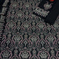 9036 Black Embroidered Dhanak - 3-Piece Unstitched Suit; Black, actual fabric and design detail.